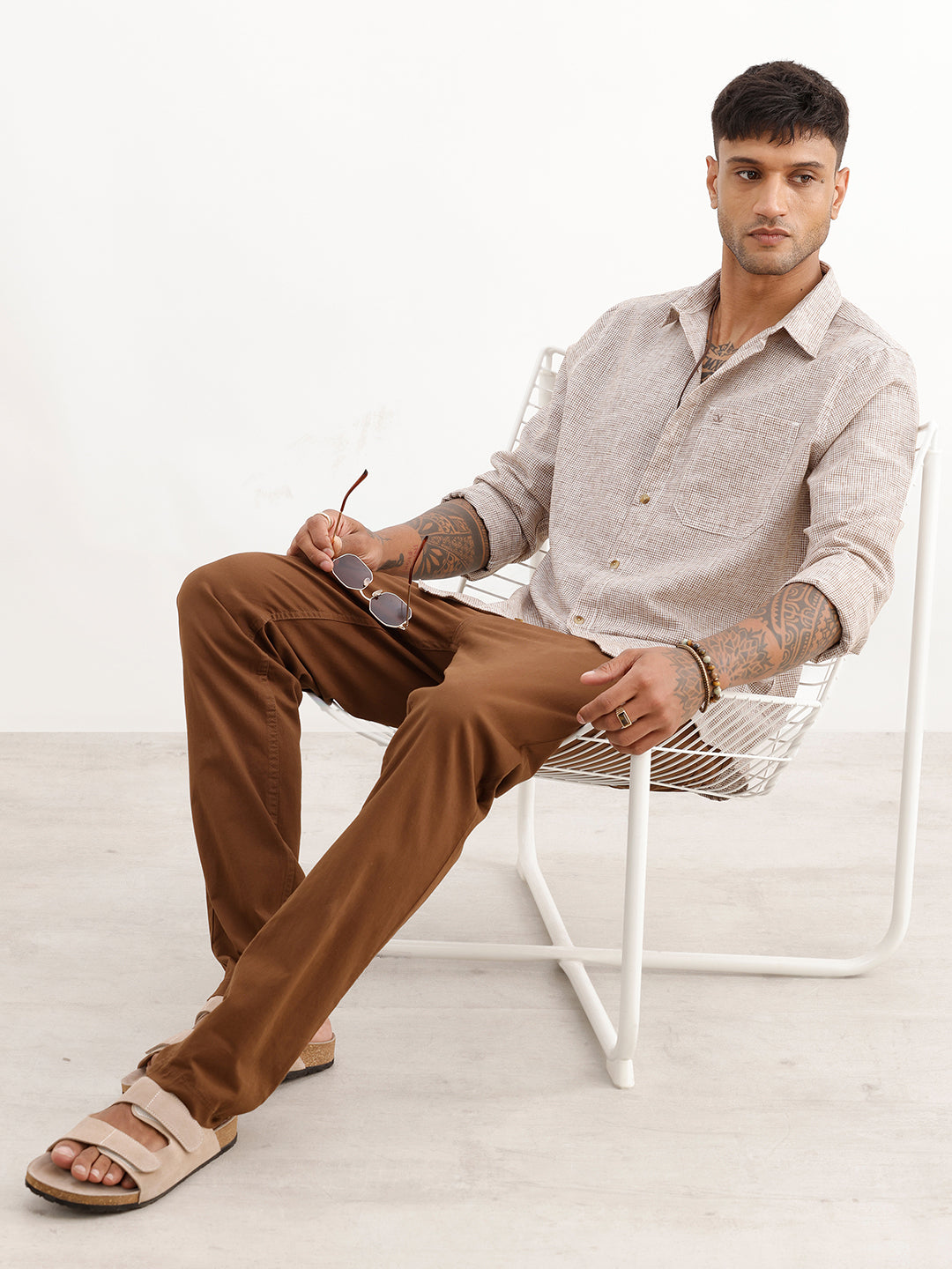 Regular Fit Checkered AOP Shirt | Brown