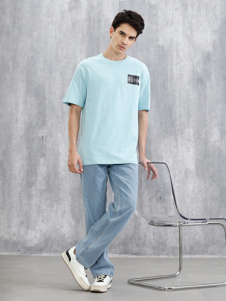 Back Printed Patchwork T-Shirt | Light Blue
