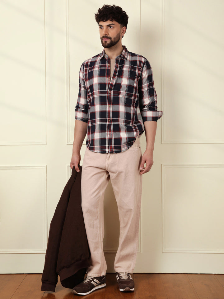 Large Scale Checks Cotton Shirt | Navy Blue