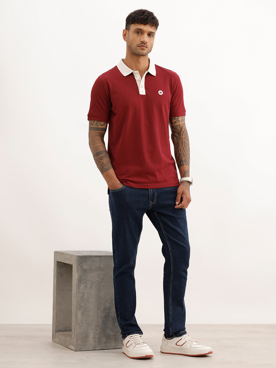 Solid Contrast Collar Polo T-Shirt | Maroon | WWTS273F