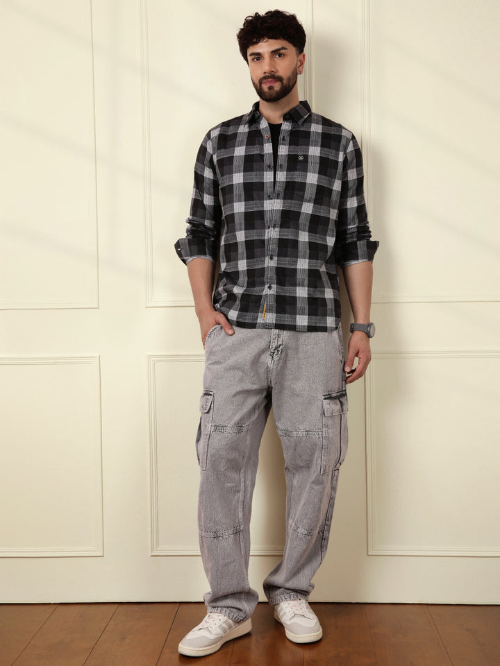 Premium Long Sleeve Checked Black Shirt