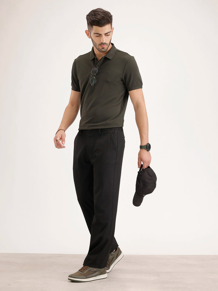 Solid Straight Fit Trouser | Black