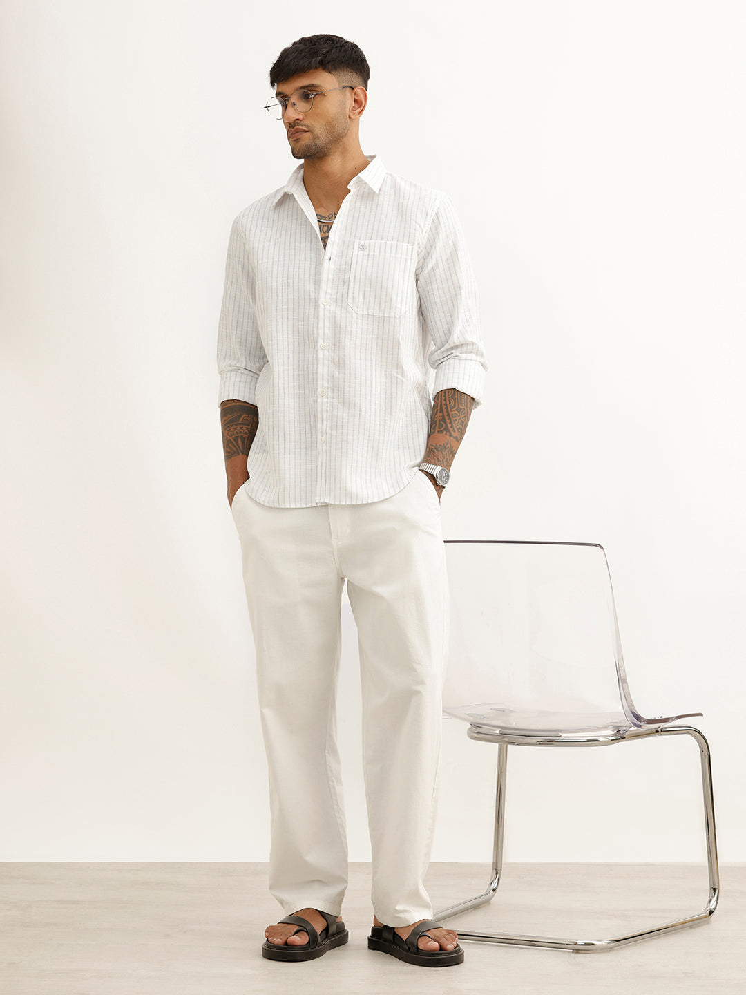 Classic Slim Fit Striped Shirt | Pink