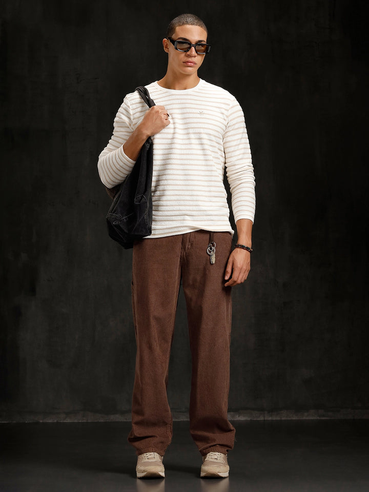 Textured Loose Knit Slim Fit T-Shirt | White