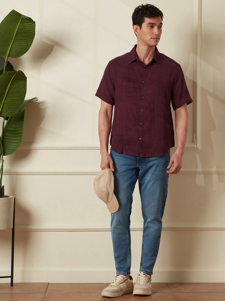 Printed Double Cloth Shirt | Maroon
