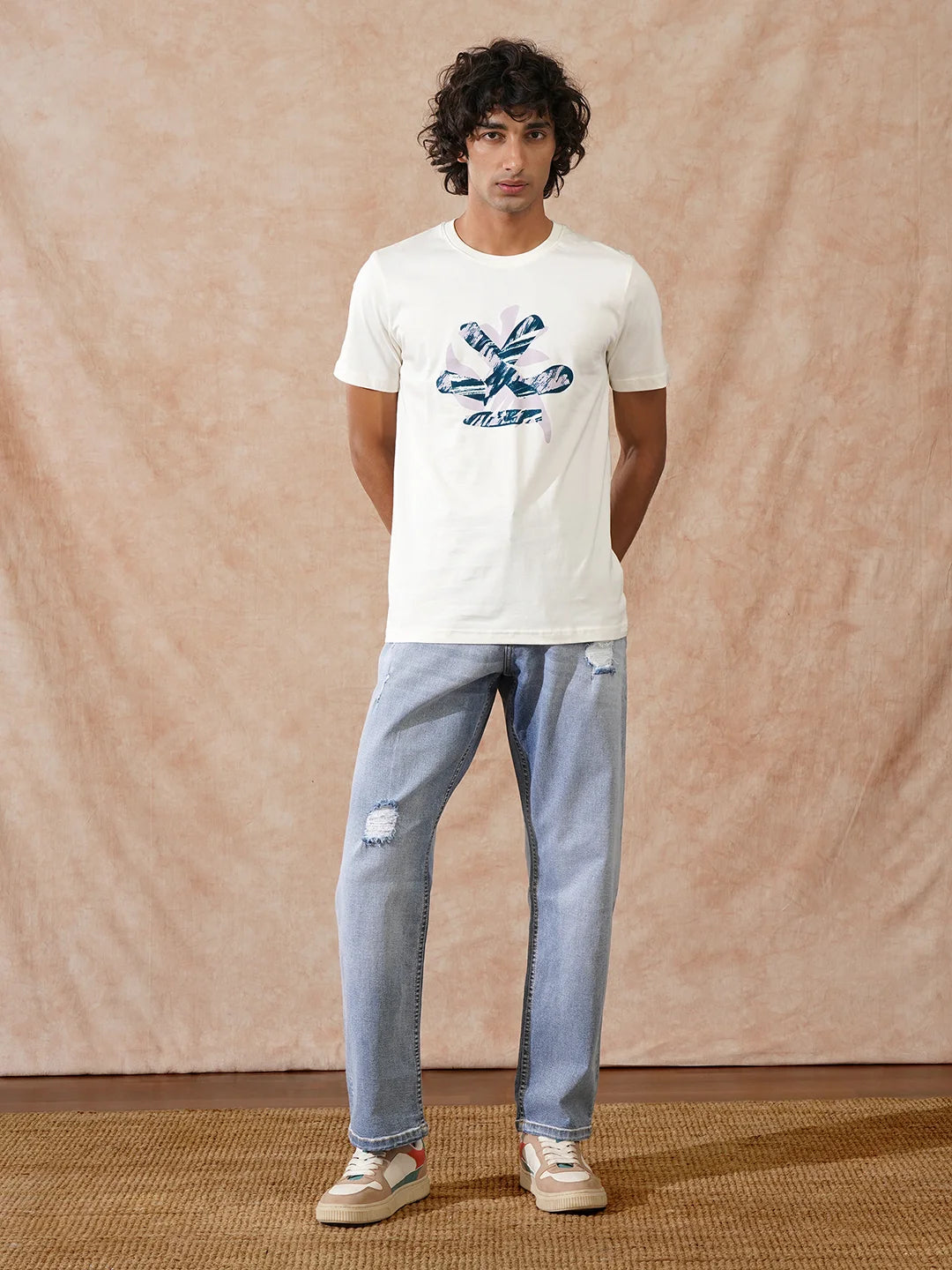 Flock Printed Slim Fit T-Shirt | Off White