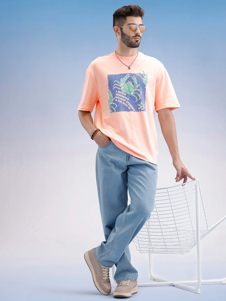Oversized Fit Puffer Printed T-Shirt | Peach