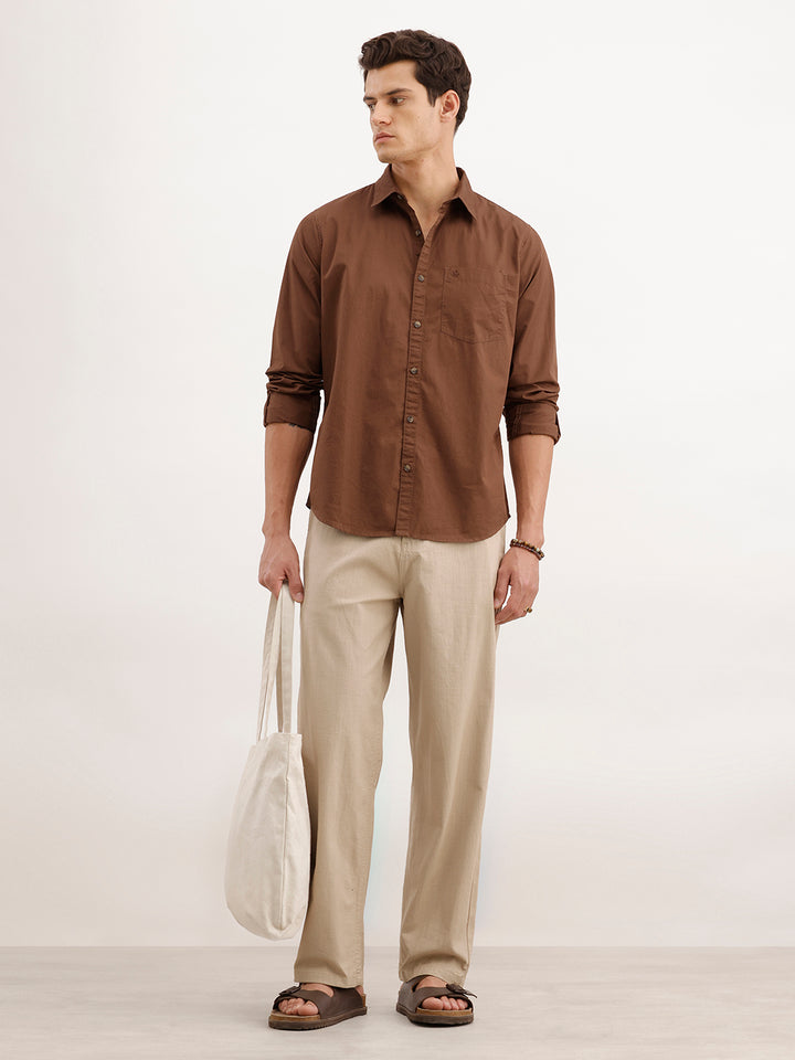 Solid Regular Fit Shirt | Brown