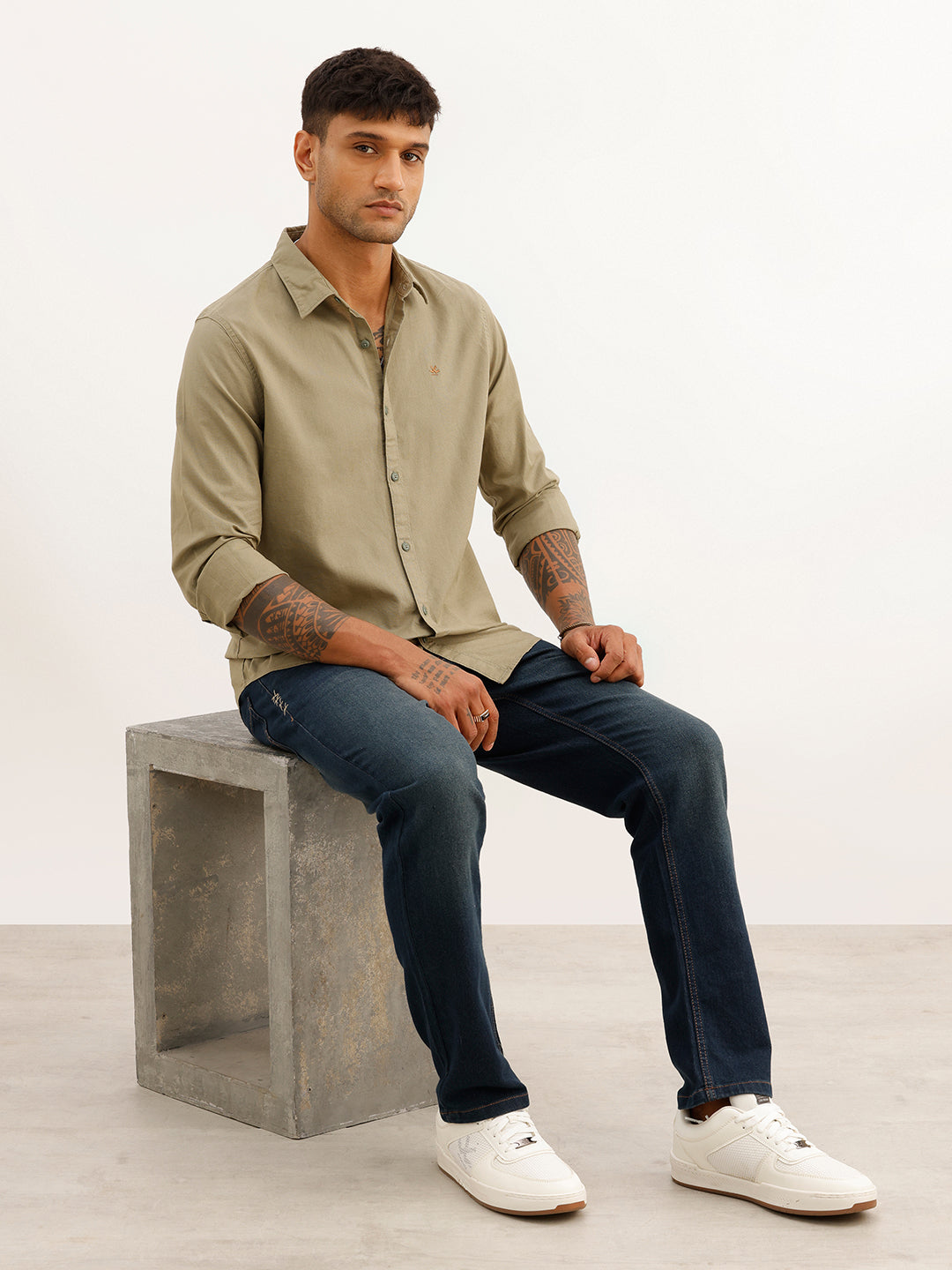 Solid Slim Fit Full Sleeve Shirt | Olive