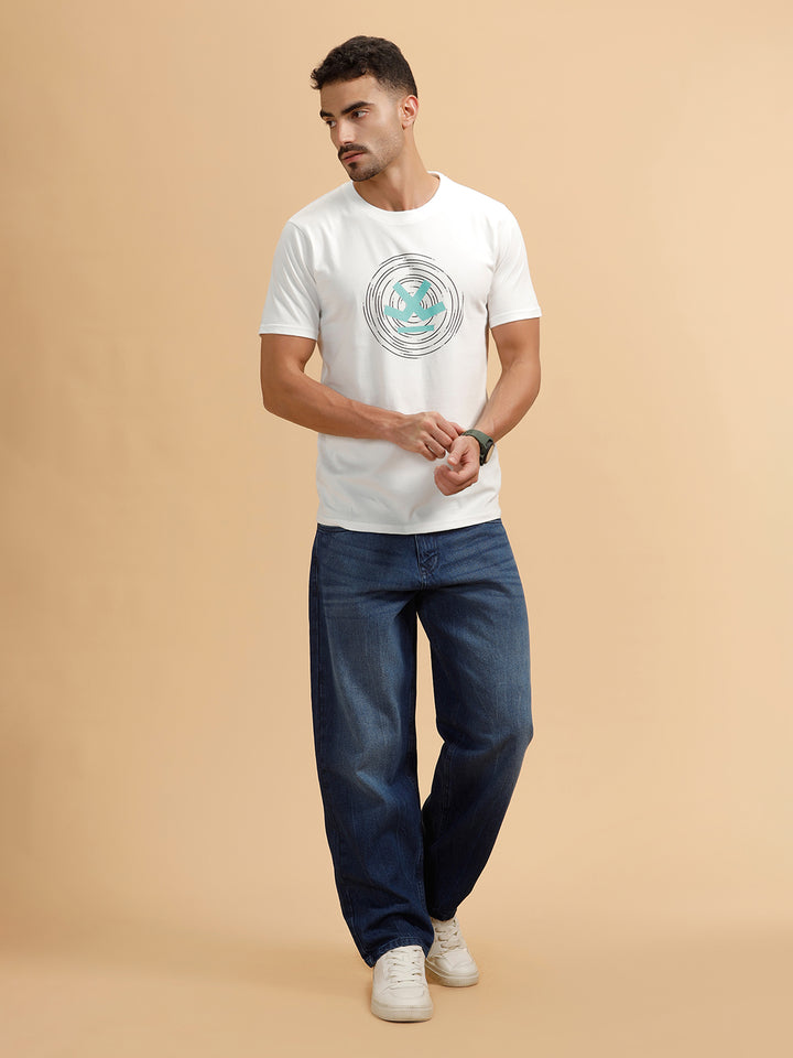 Spiral Motion Placement Printed T-Shirt | White