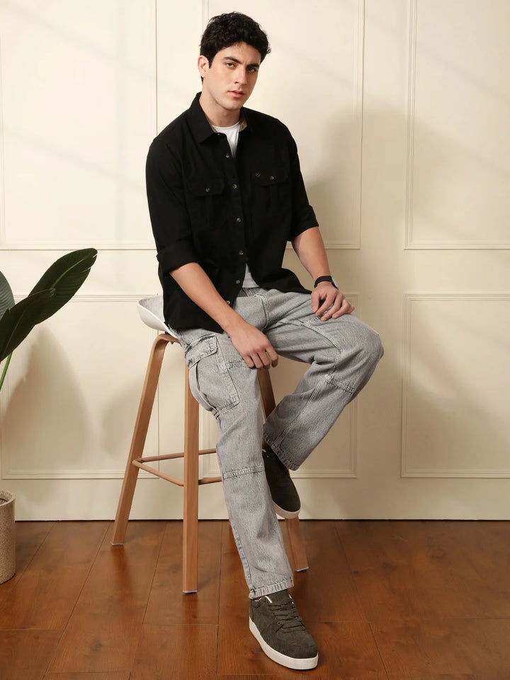 Fine Corduroy Slim Fit Shirt | Black