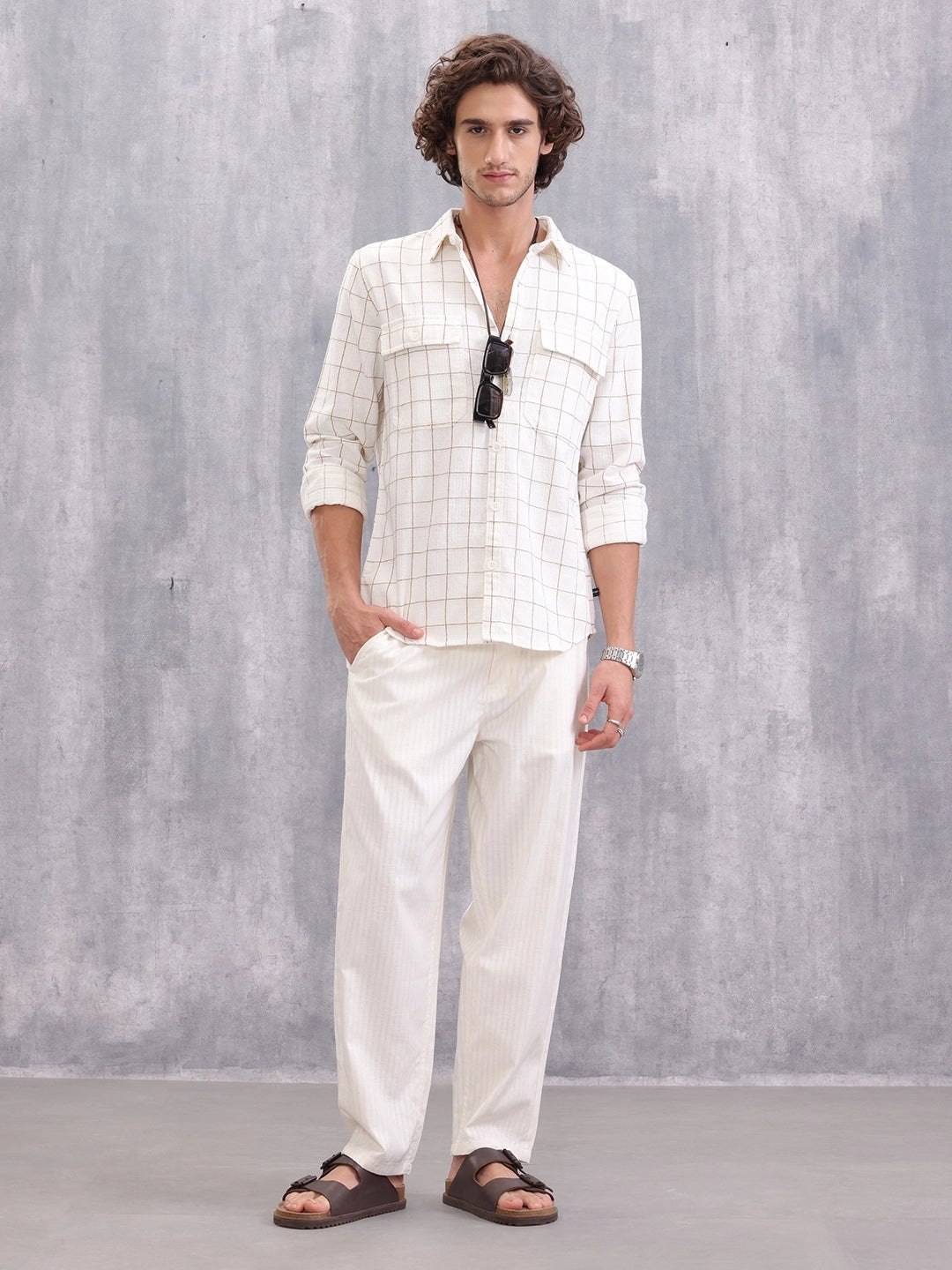 Double Pocket Checkered Shirt | Beige