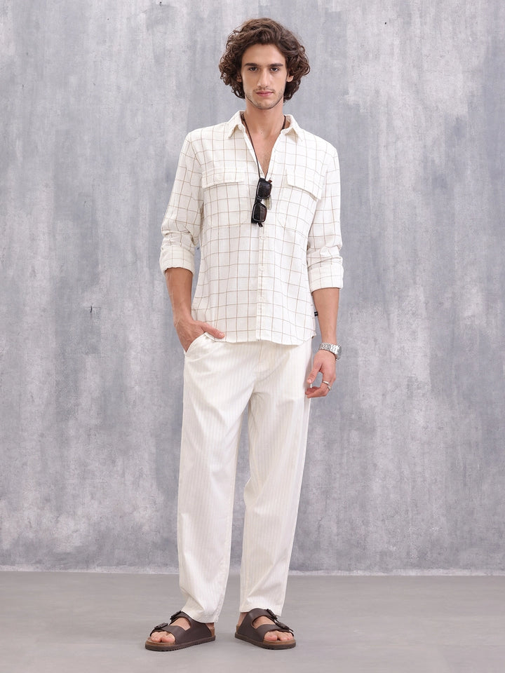 Double Pocket Checkered Shirt | Beige