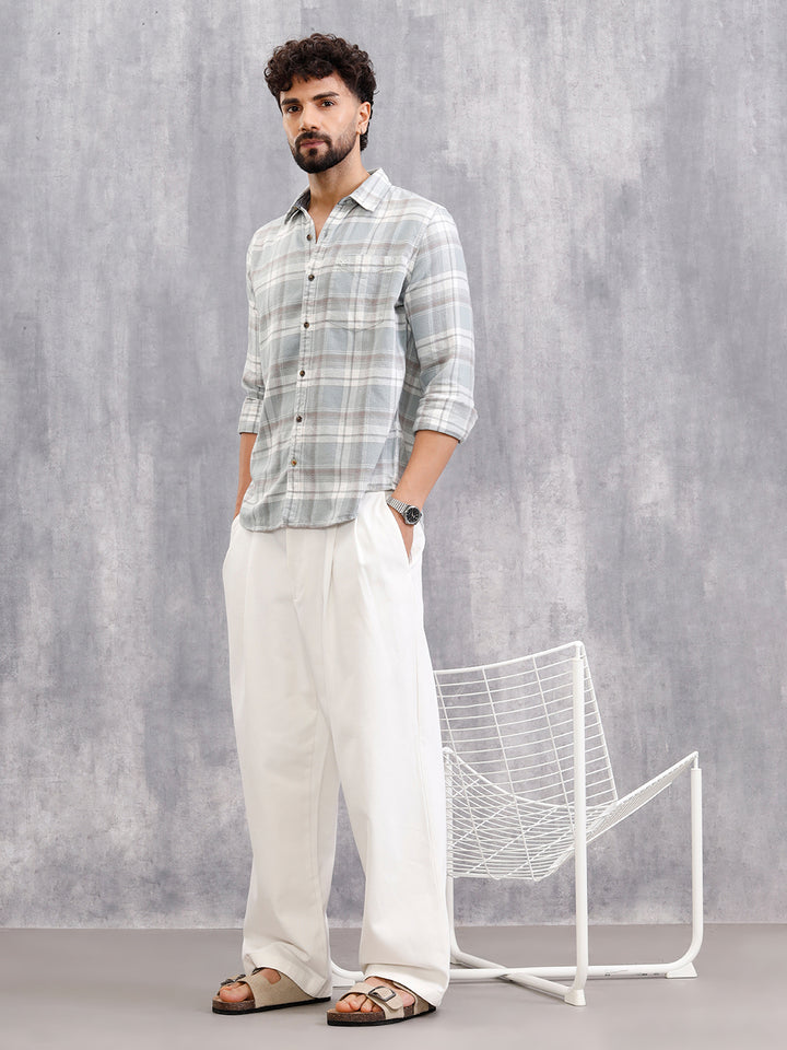 Brushed Flannel Check Shirt In Slim Fit| Light Blue