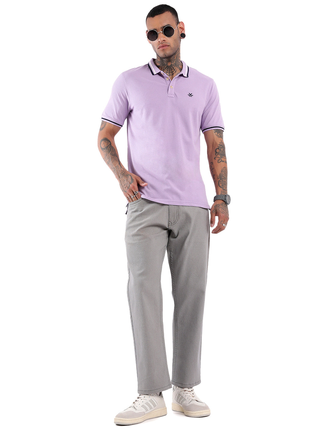 Basic Light Purple Tipping Polo T-Shirt