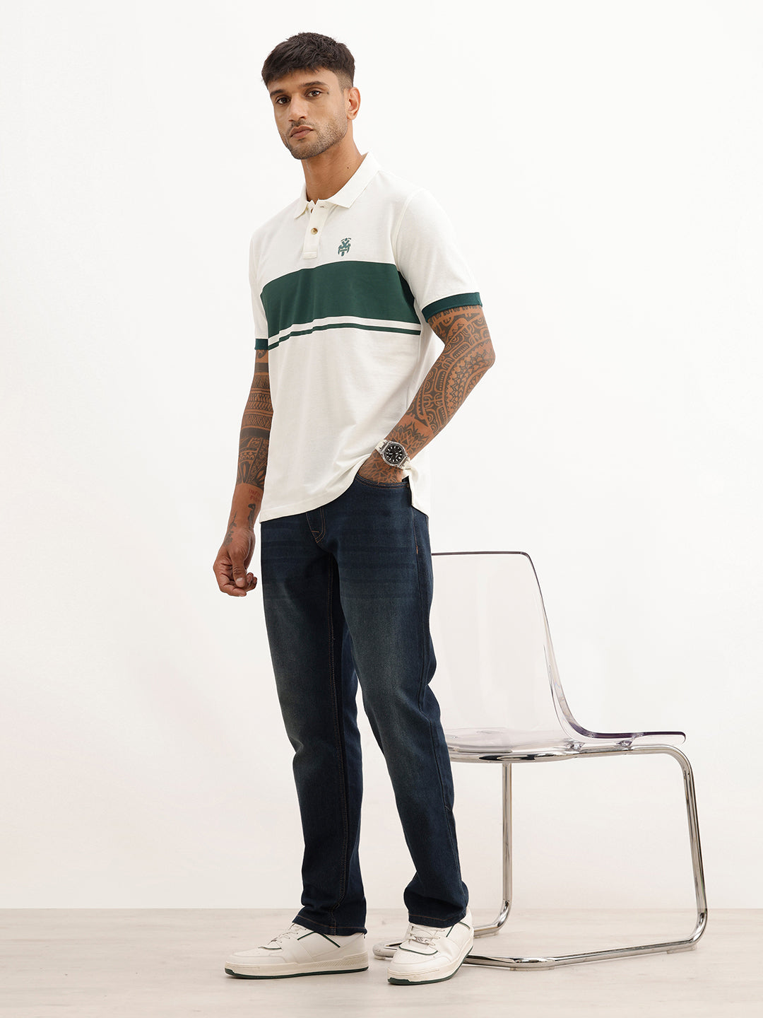 Slim Fit Placement Printed Polo T-Shirt | Beige