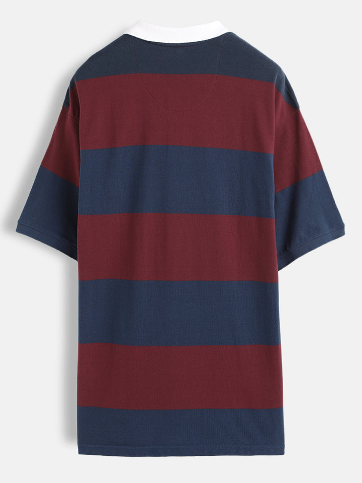 Bold Stripes Maroon Oversized Polo T-Shirt