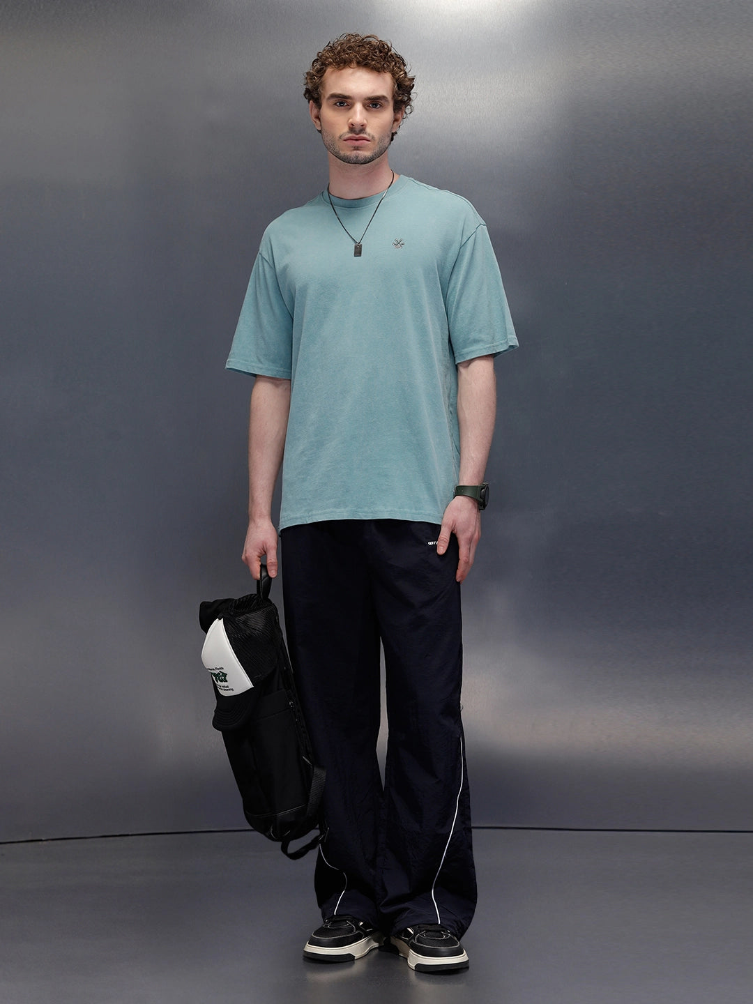Acid Wash Oversized Fit Tee With Chest Logo & Back Graphic | Green