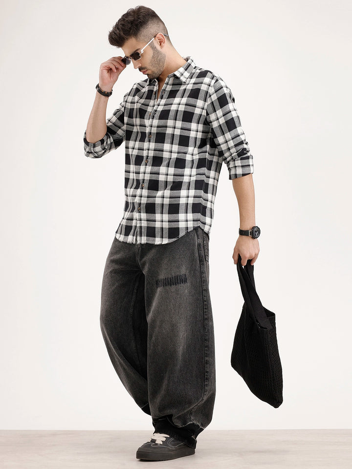 Regular Fit Checkered Shirt | Black