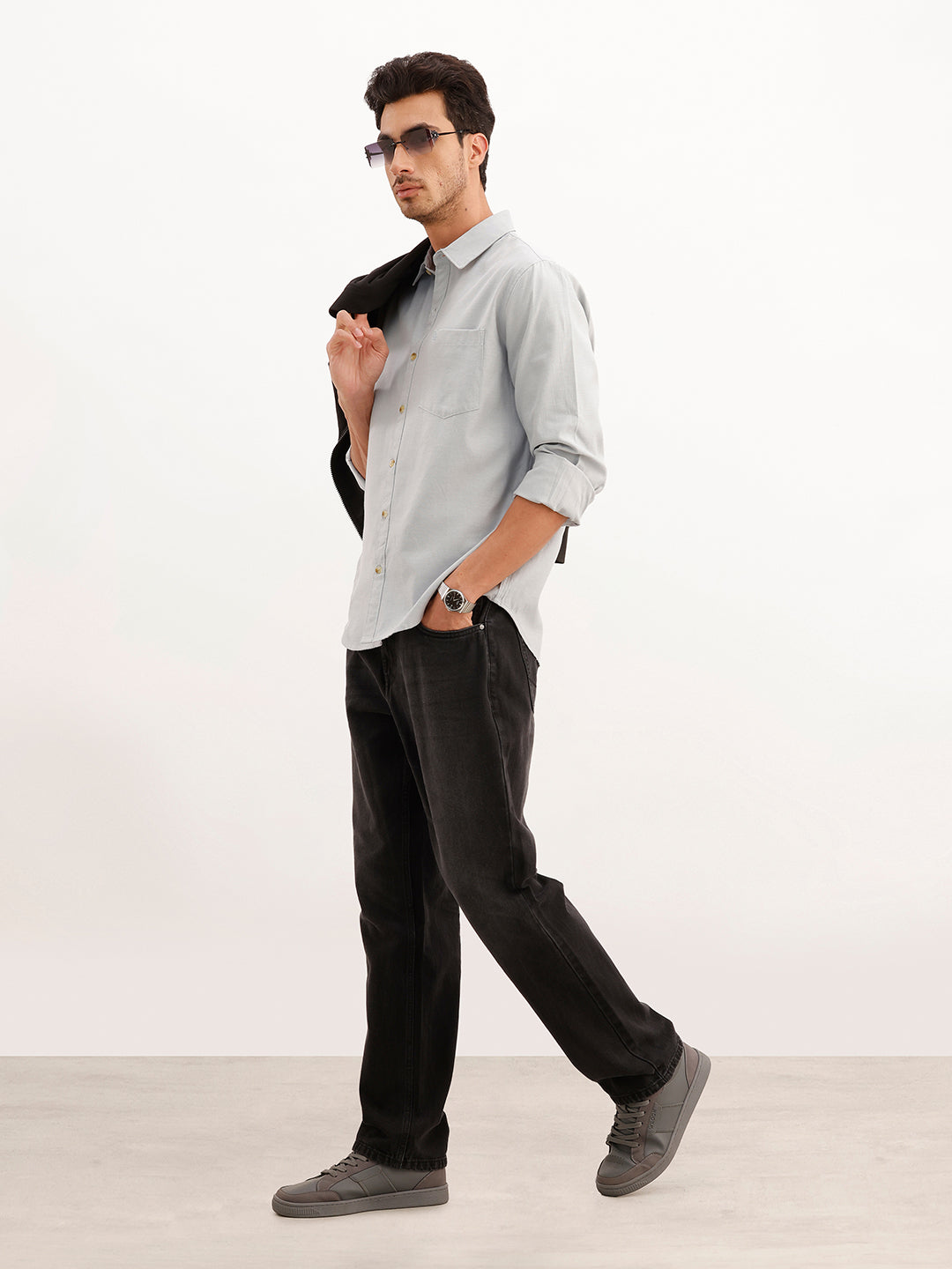 Solid Regular Fit Full Sleeve Shirt | Grey | WWSH9179F