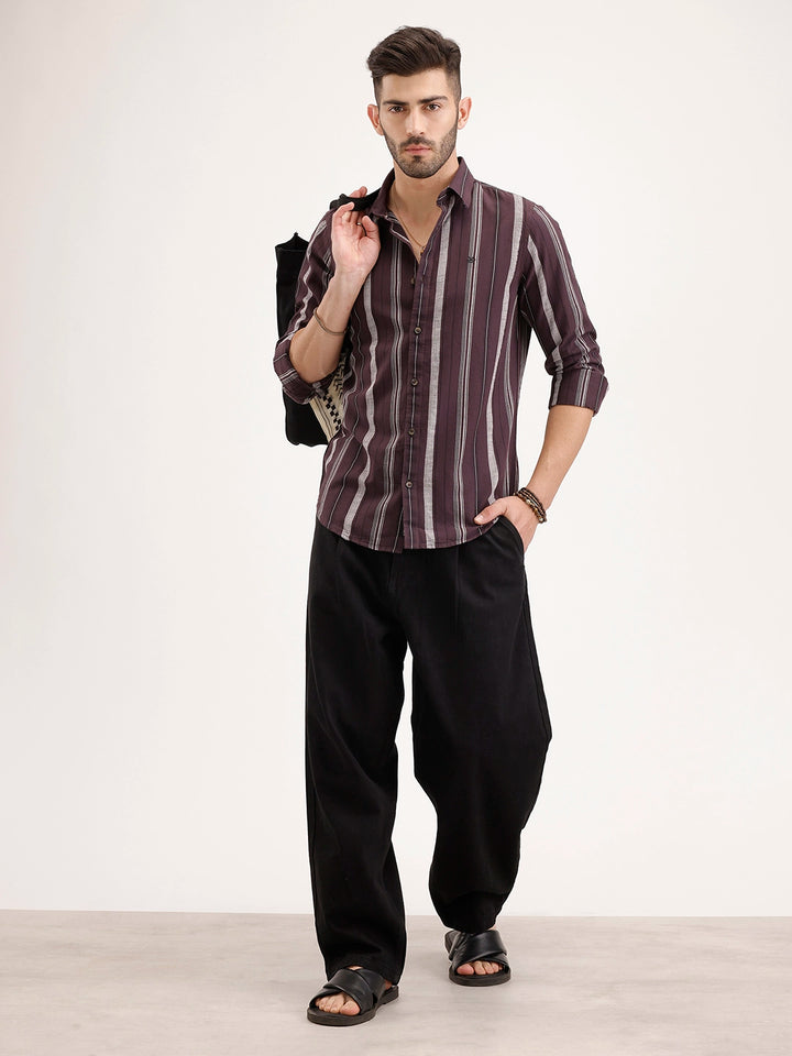 Slim Fit Striped Shirt | Brown