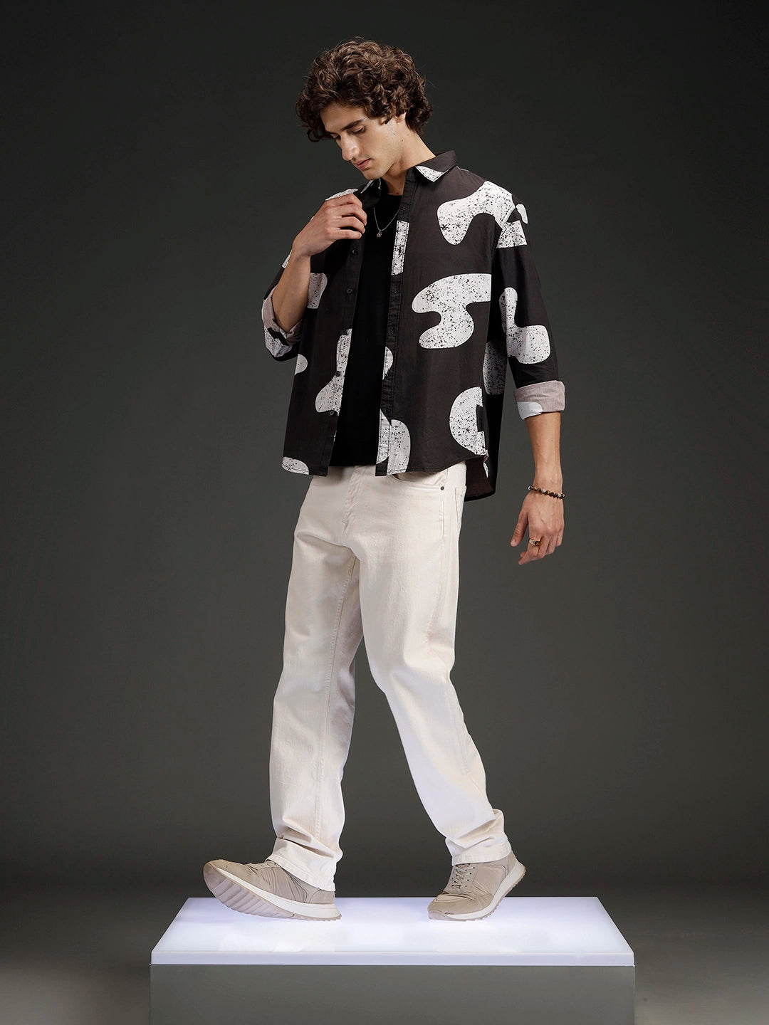 Wrogn Casual Distressed Effect Printed Shirt | Black