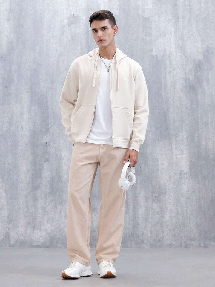 Men’s Solid Zip-Up Hoodie Sweatshirt | Tapioca