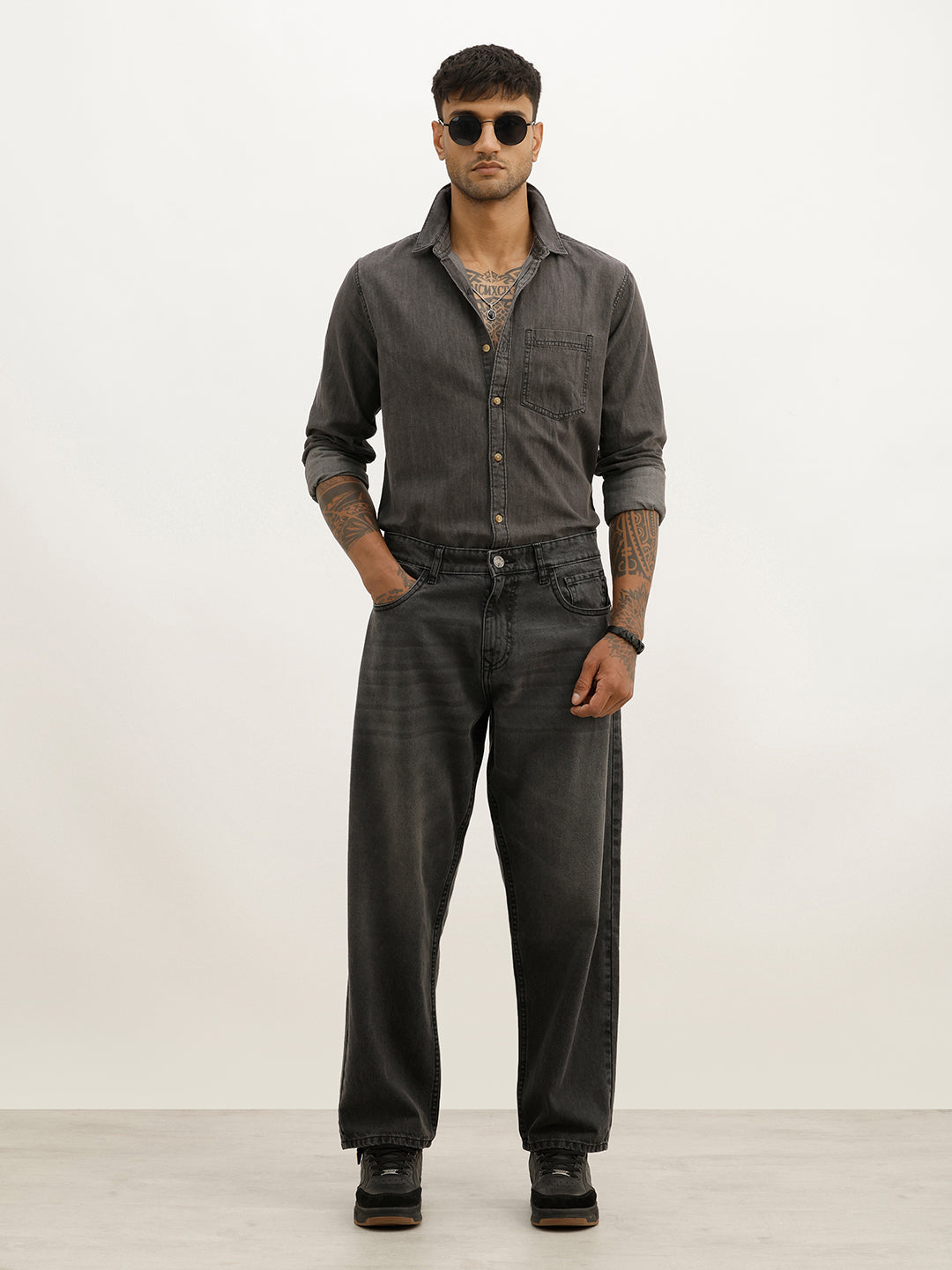 Solid Slim Fit Full Sleeve Shirt | Grey