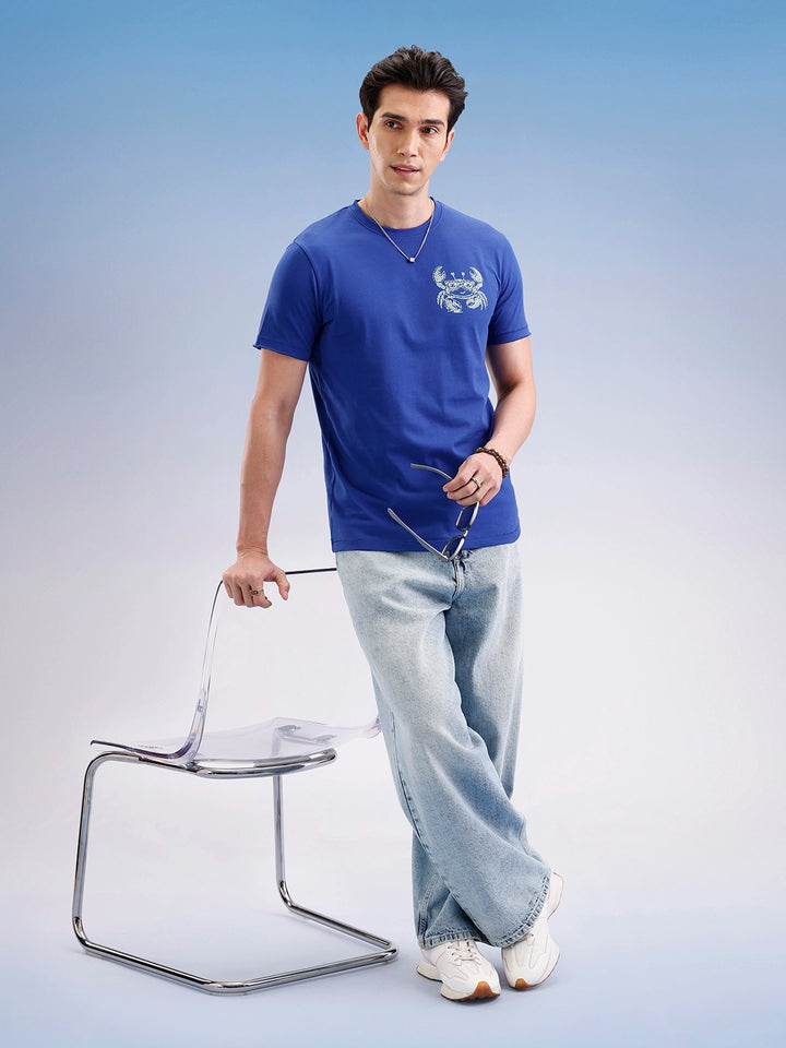 Slim Fit Placement Printed T-Shirt  | Blue