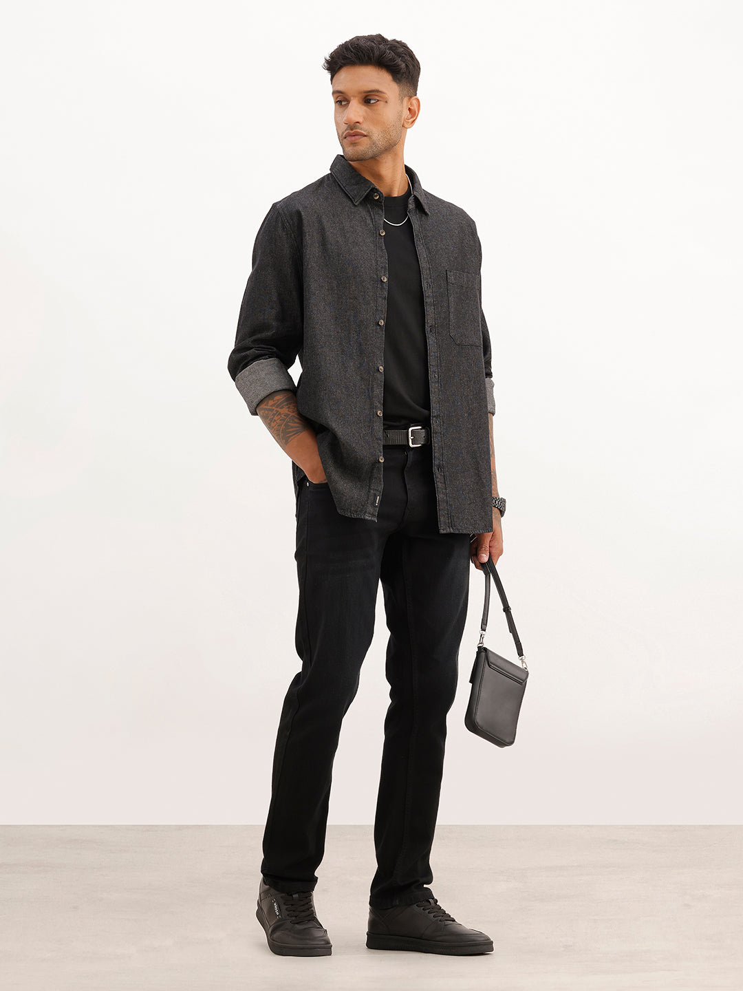 Slim Fit Denim Shirt | Dark Grey