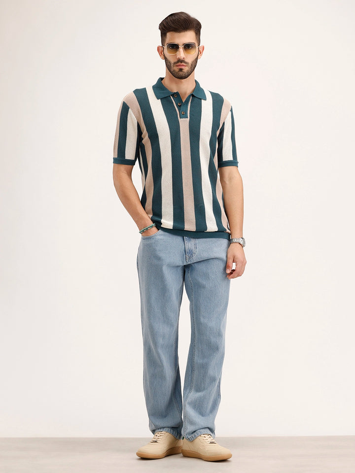 Slim Fit Flat Knit Polo T-Shirt | Teal