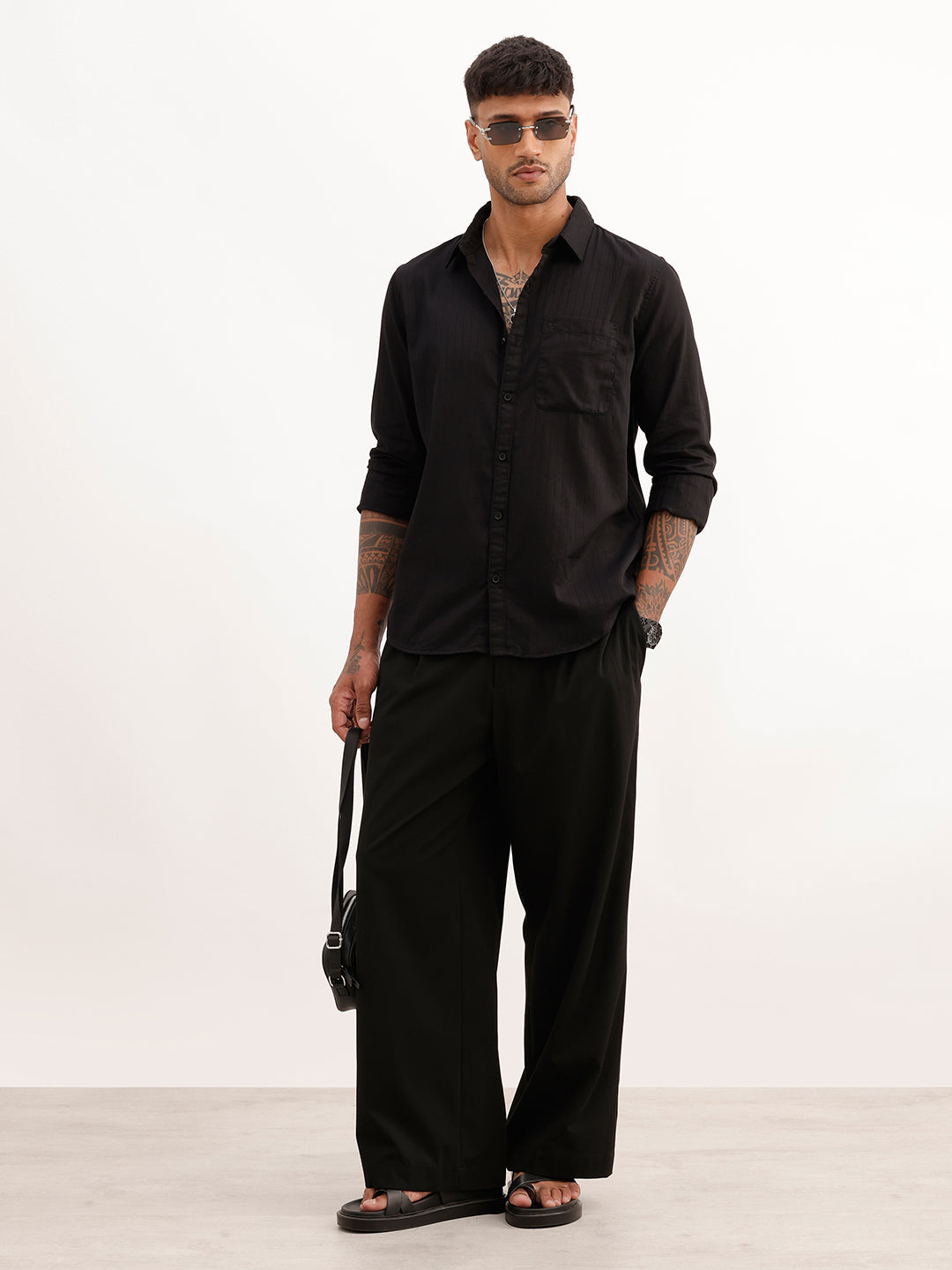 Regular Fit Textured Stripe Shirt | Black