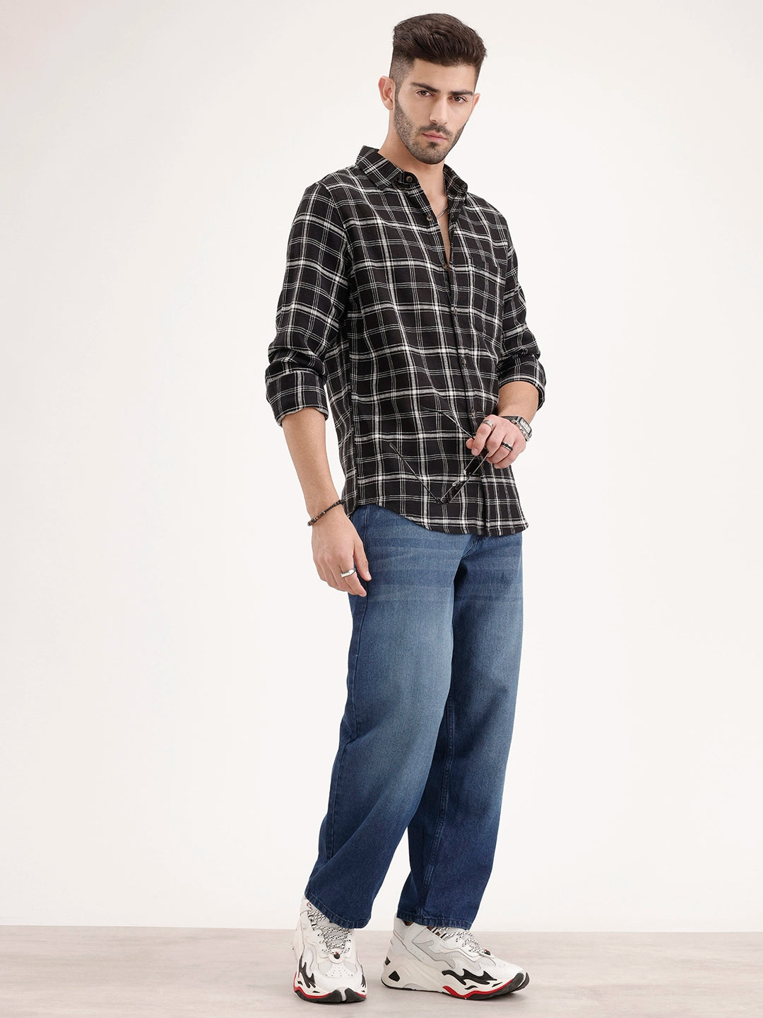 Regular Fit Checkered Shirt | Black