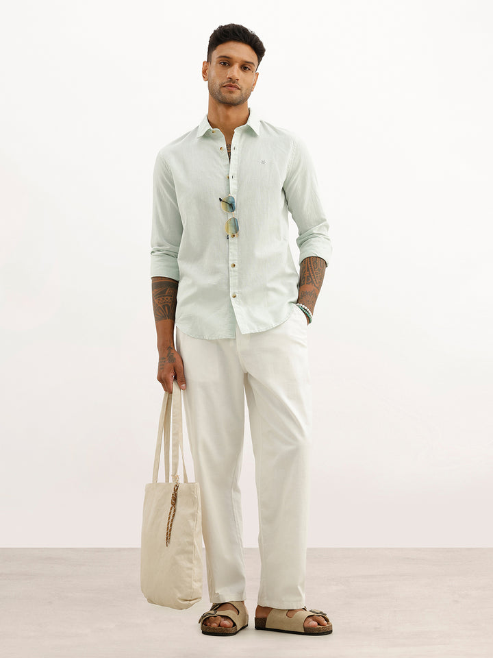 Solid Slim Fit Full Sleeve Shirt | Light Green