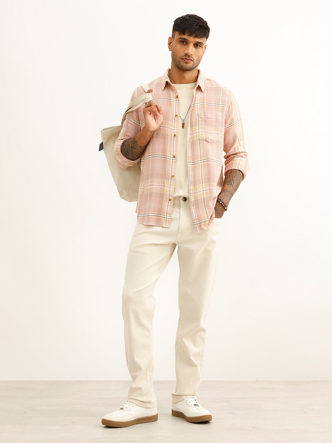 Slim Fit Checkered Full Sleeve Shirt | Pink