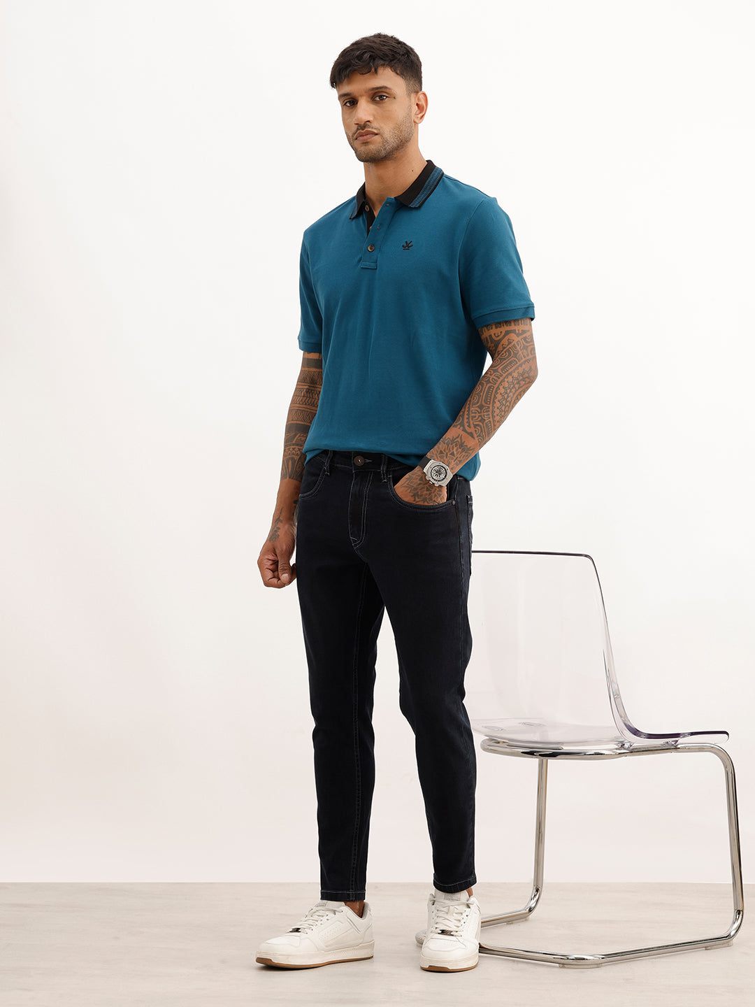 Solid Skinny Crop Contrast Stitch Denim Jeans | Dark Blue | WJN0200SC2174S