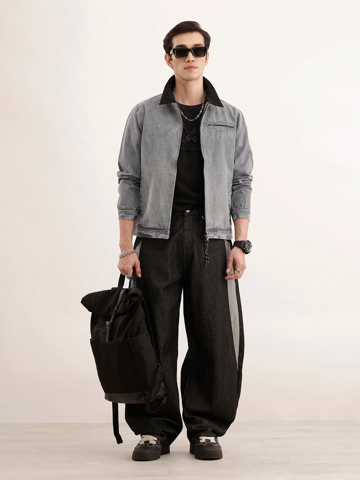 Regular Fit Zipper Denim Jacket | Blue