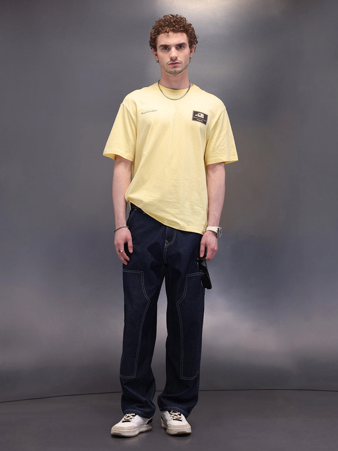 Placement Printed Oversized T-Shirt | Yellow