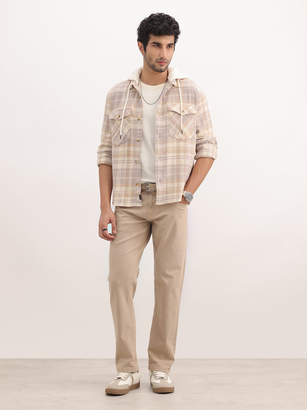 Classic Regular Fit Hooded Shacket | Beige