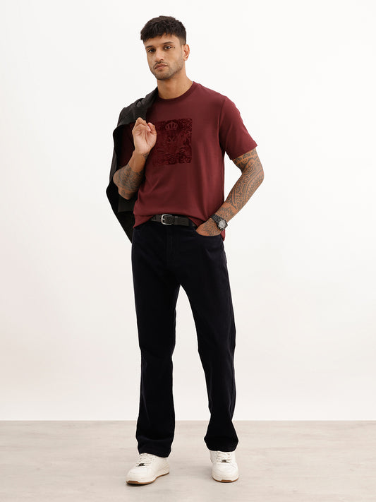 Solid Straight Fit Corduroy Trousers | Navy Blue