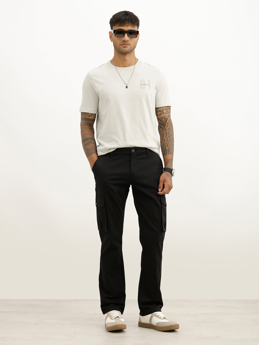 Solid Straight Fit Cargo Trouser | Black