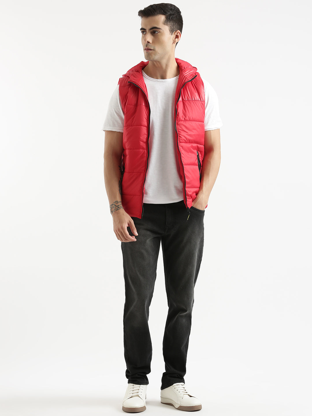 Hooded Sleeveless Red Puffer Jacket