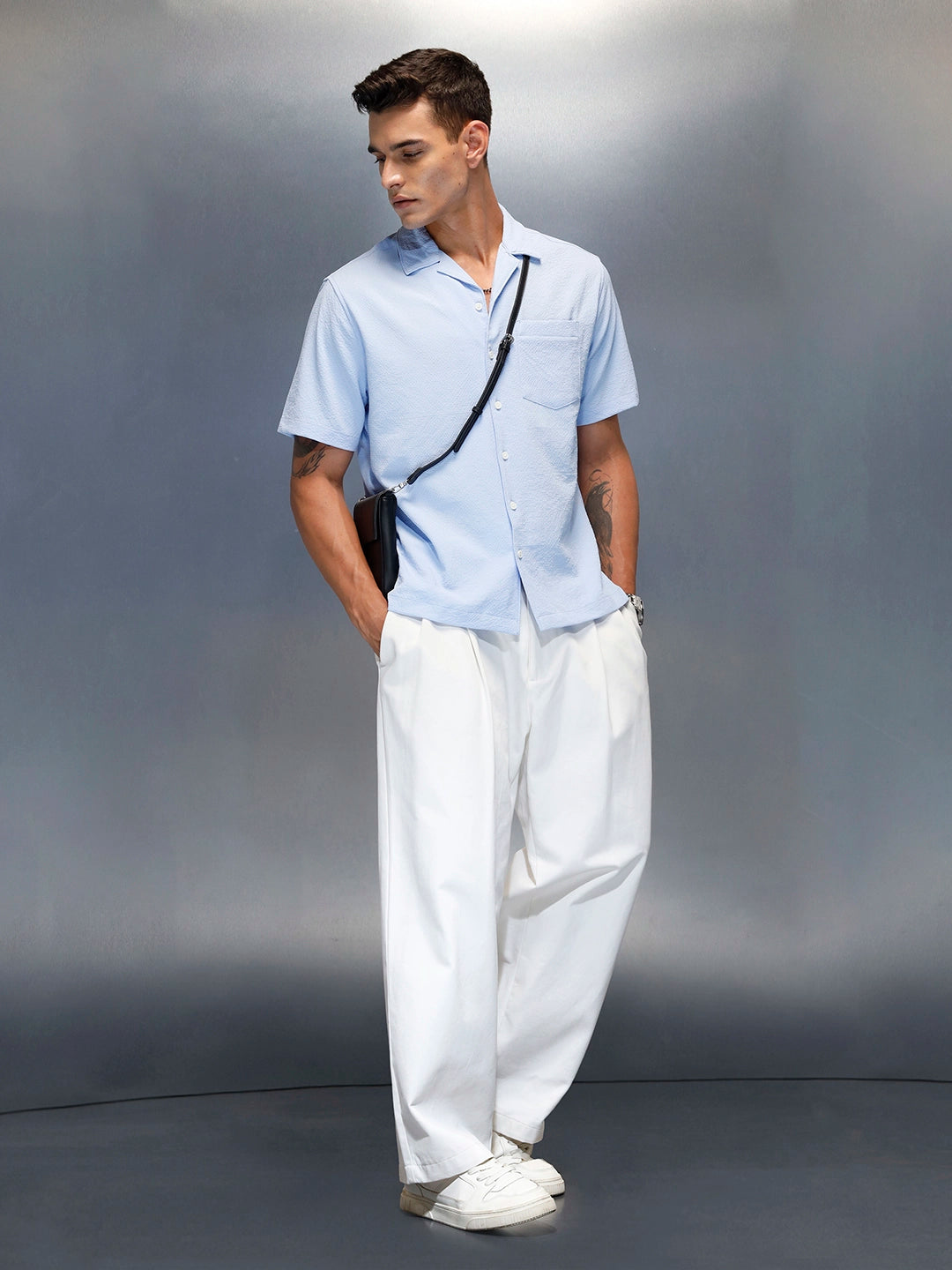 Textured Men's Casual Resort Collar Shirt | Blue