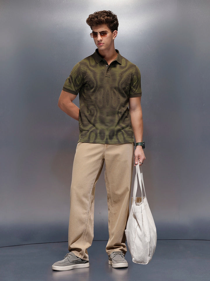 Placement Printed Slim Fit Polo T-Shirt  | Olive