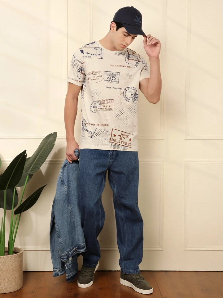 Postcards AOP Beige T-Shirt