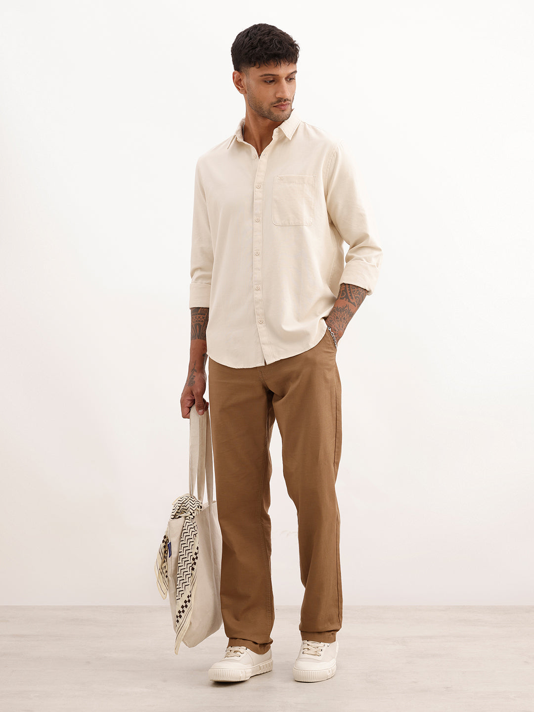 Regular Fit Solid Full Sleeve Shirt | Beige | WWSH0861MAZ