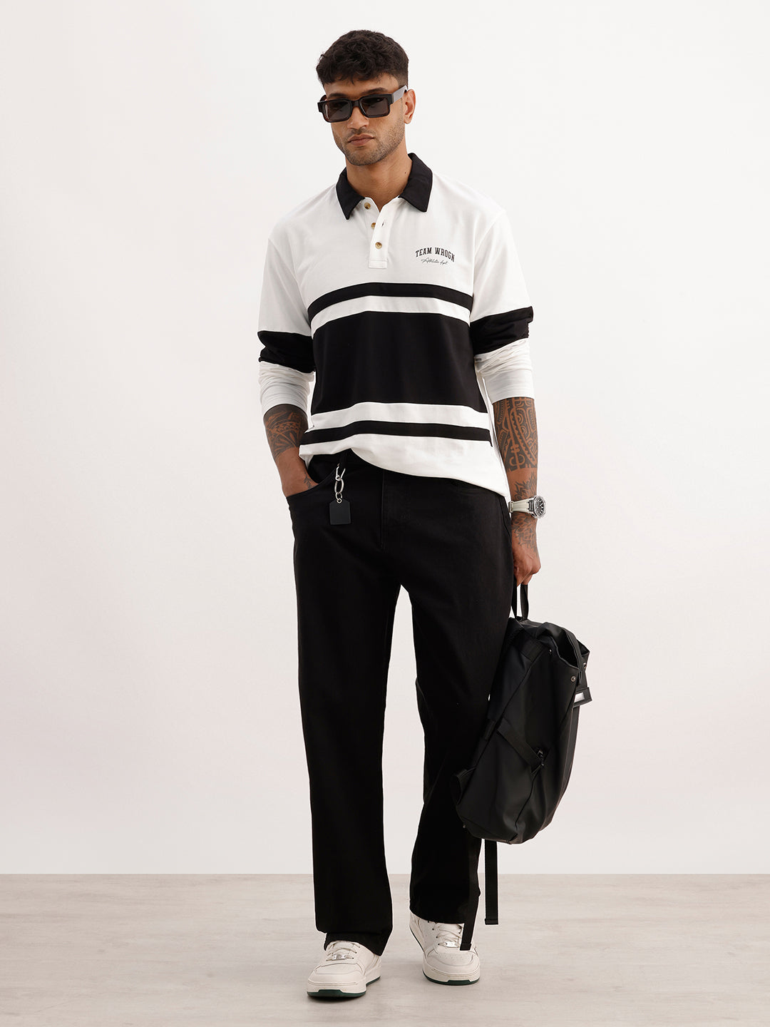 Comfort Fit Cut & Sew Full Sleeve Polo T-Shirt | Off White