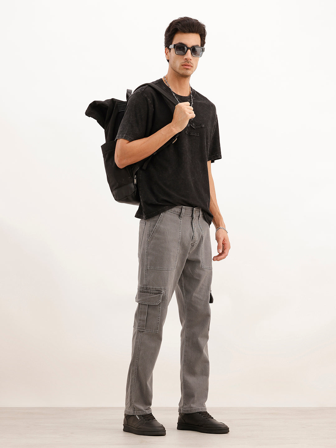 Regular Fit Denim Cargo | Grey