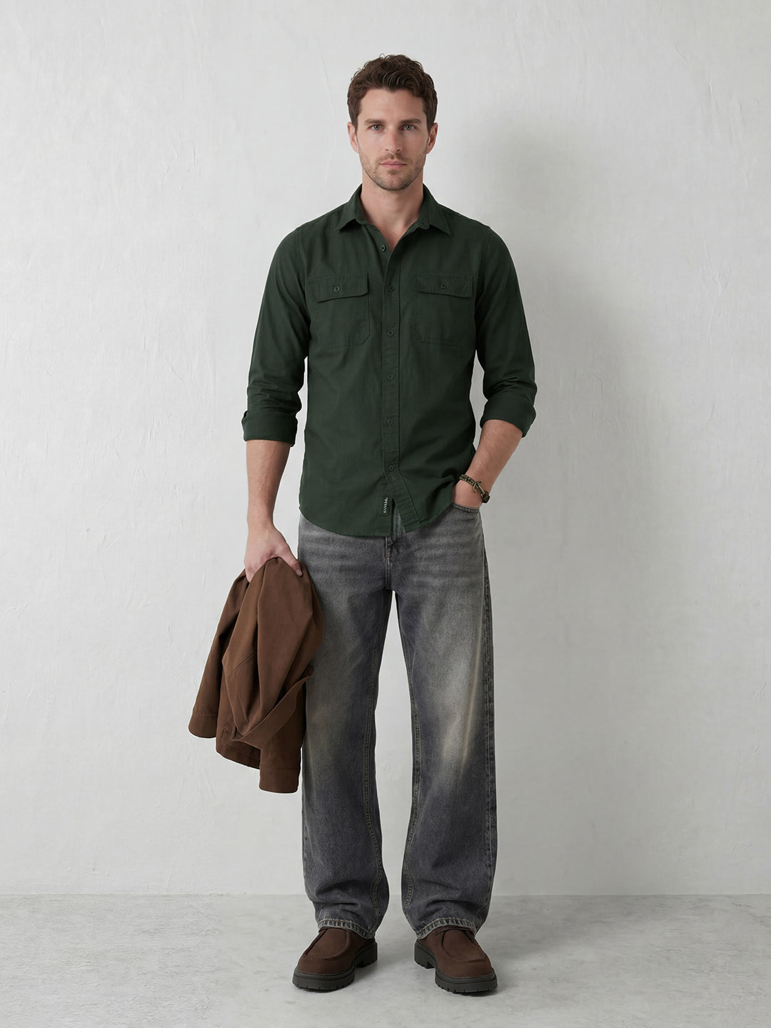 Contemporary Double Pocket Slim fit shirt | Dark Green