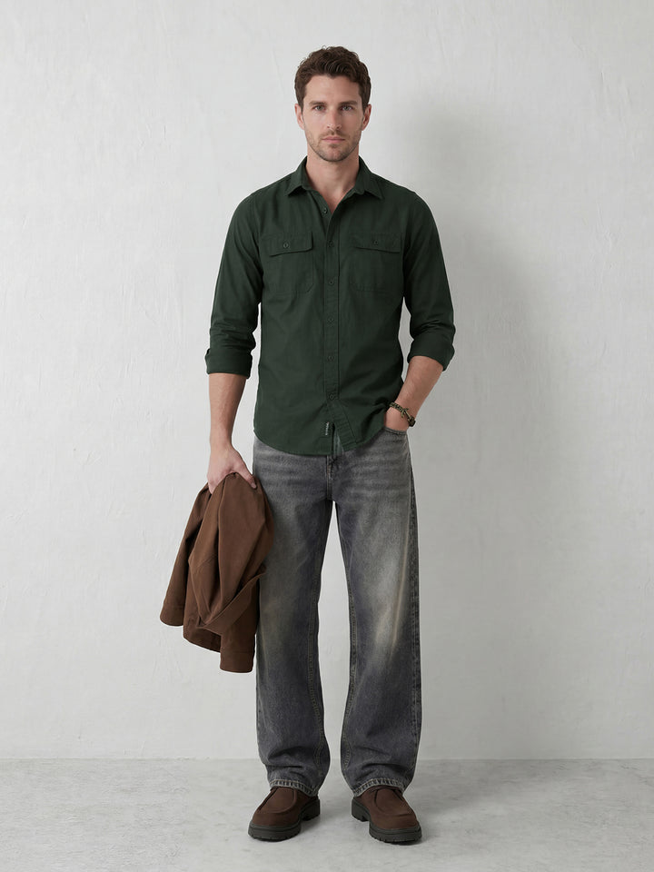 Contemporary Double Pocket Slim fit shirt | Dark Green